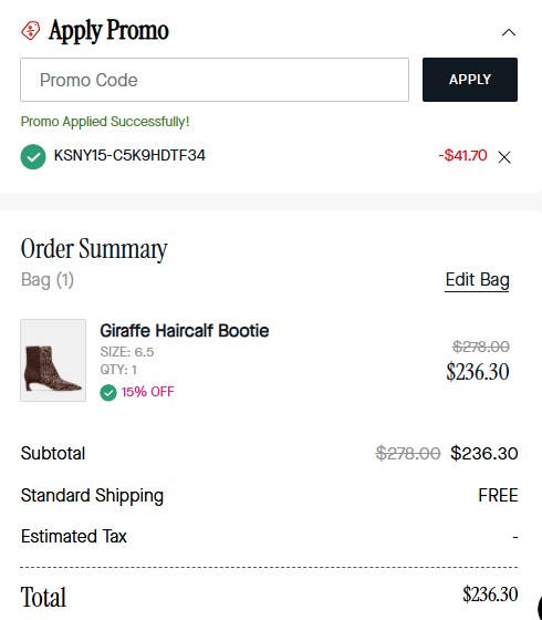 Kate Spade code verified screenshot