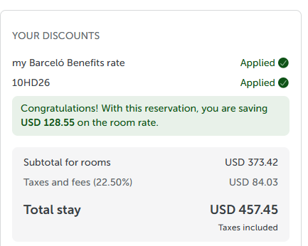 Barcelo code verified screenshot