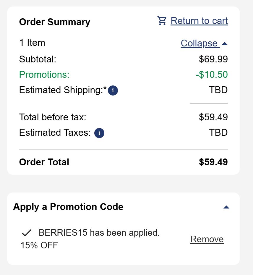 Shari's Berries code verified screenshot