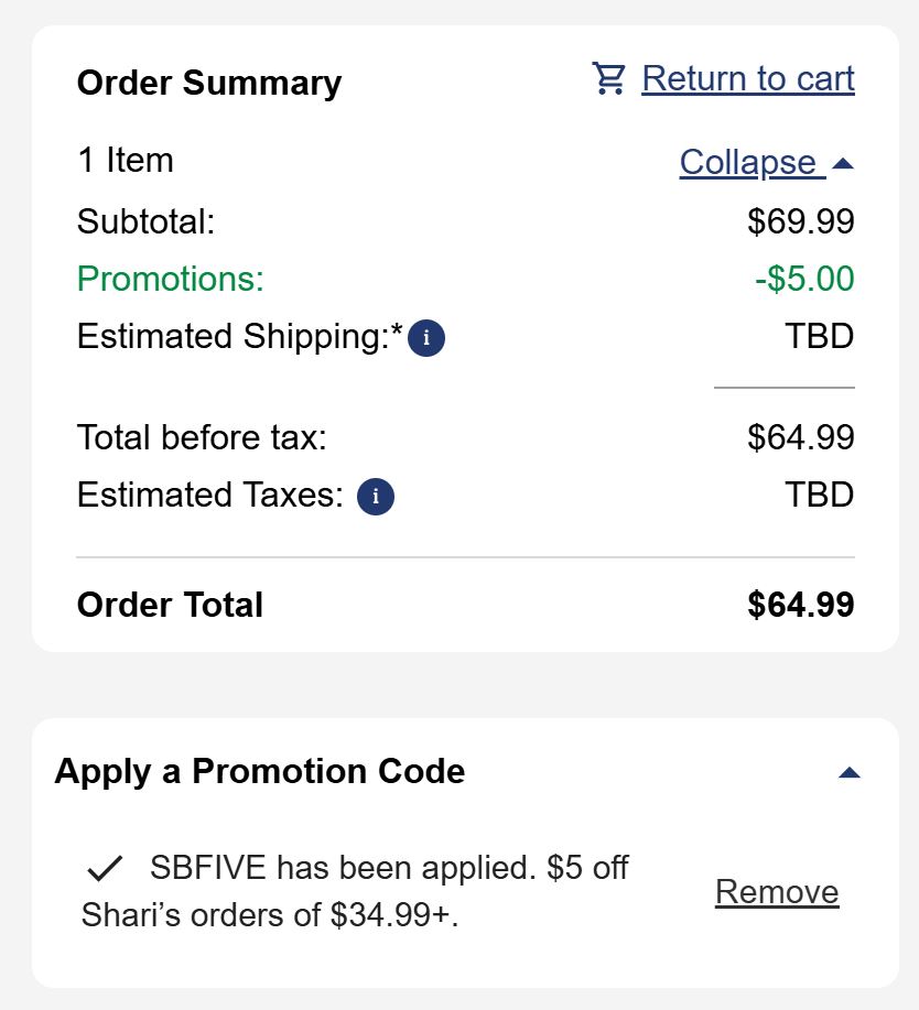 Shari's Berries code verified screenshot