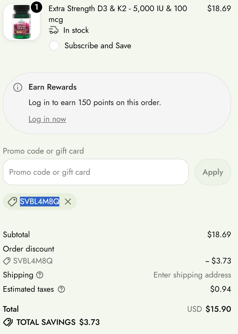 Swanson Vitamins code verified screenshot
