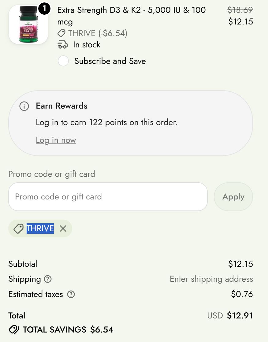 Swanson Vitamins code verified screenshot