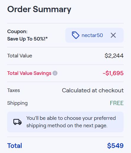 Nectar Sleep code verified screenshot