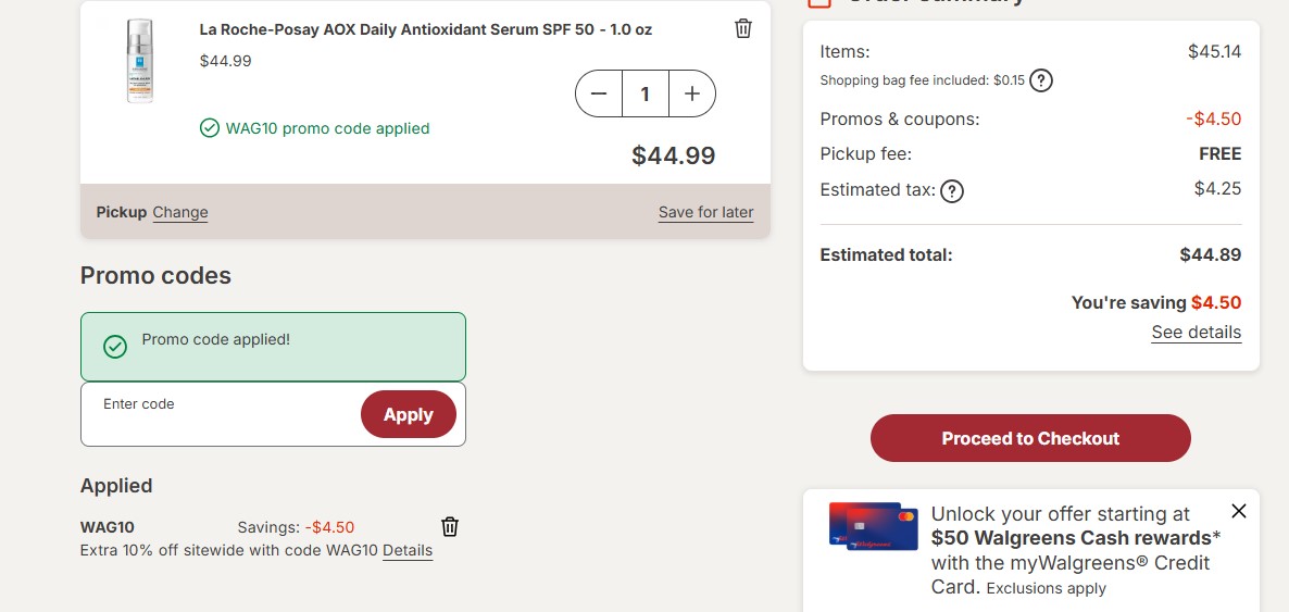 Walgreens code verified screenshot