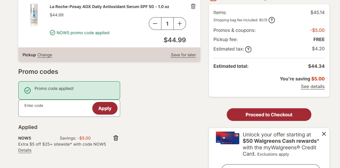 Walgreens code verified screenshot