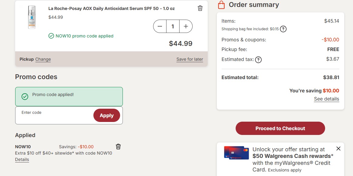 Walgreens code verified screenshot