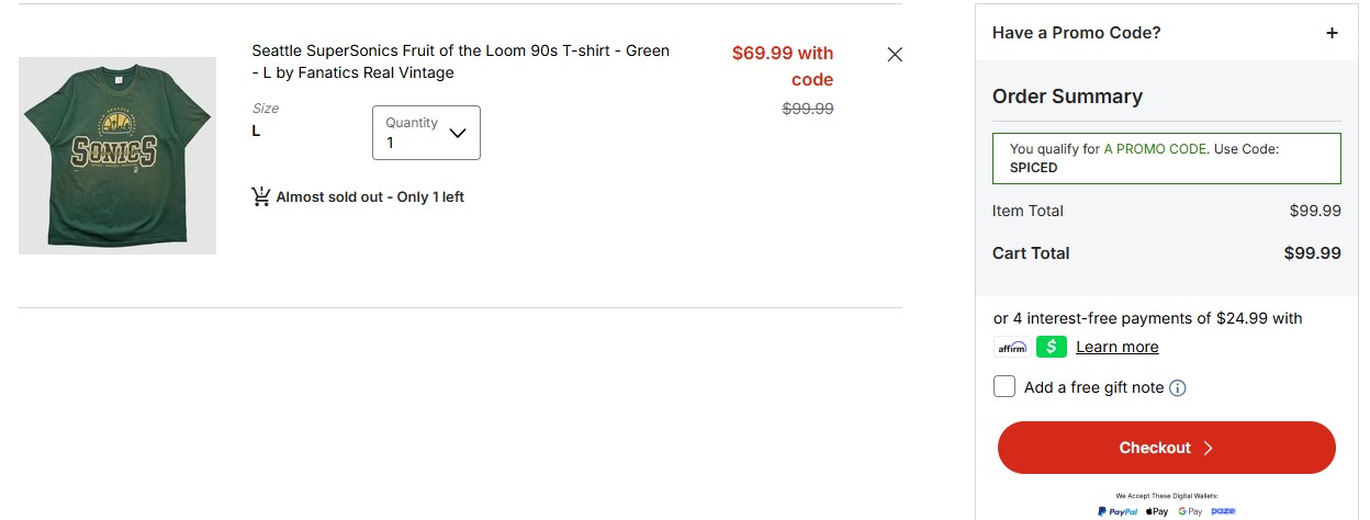Fanatics code verified screenshot