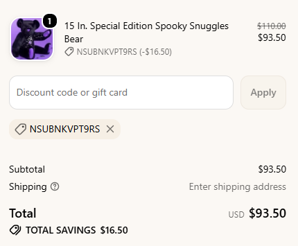 Vermont Teddy Bear code verified screenshot