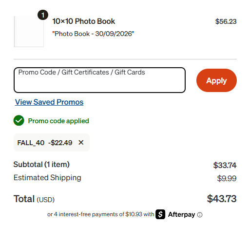 Shutterfly code verified screenshot