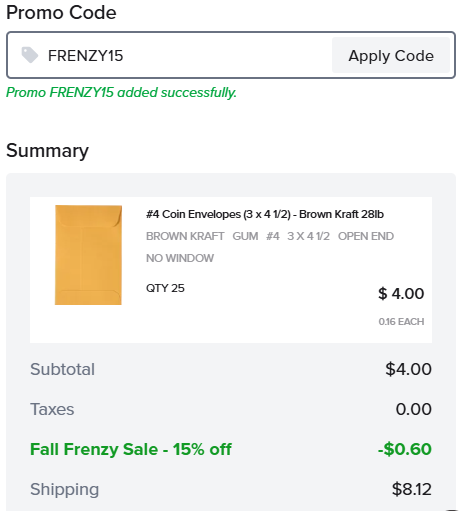 Envelopes.com code verified screenshot