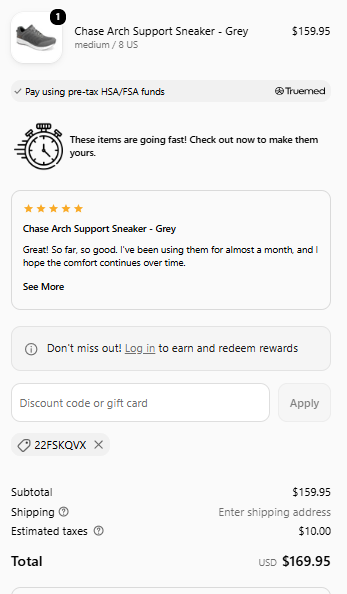 Aetrex code verified screenshot