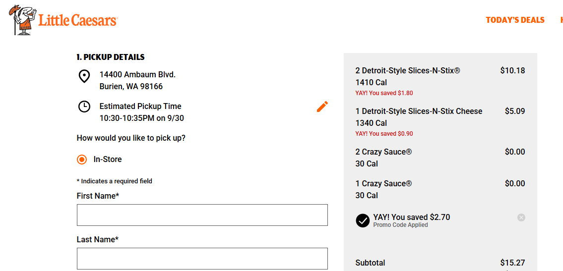 Little Caesars code verified screenshot
