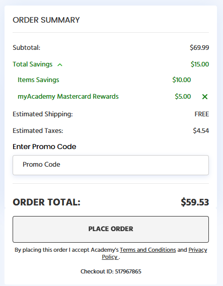 Academy Sports code verified screenshot