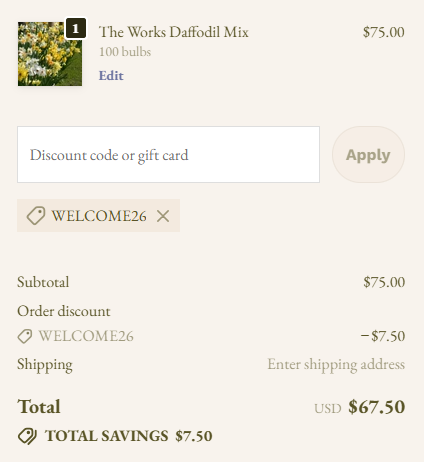 White Flower Farm code verified screenshot