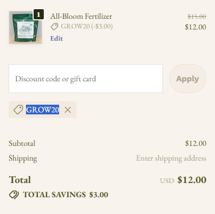 White Flower Farm code verified screenshot