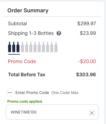 Wine.com code verified screenshot