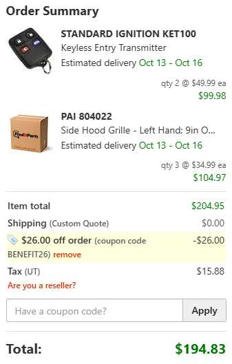 FinditParts code verified screenshot