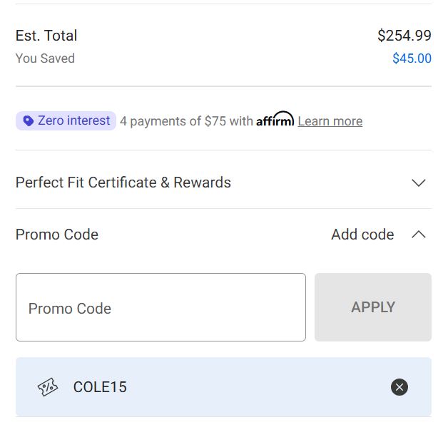 Mens Warehouse code verified screenshot