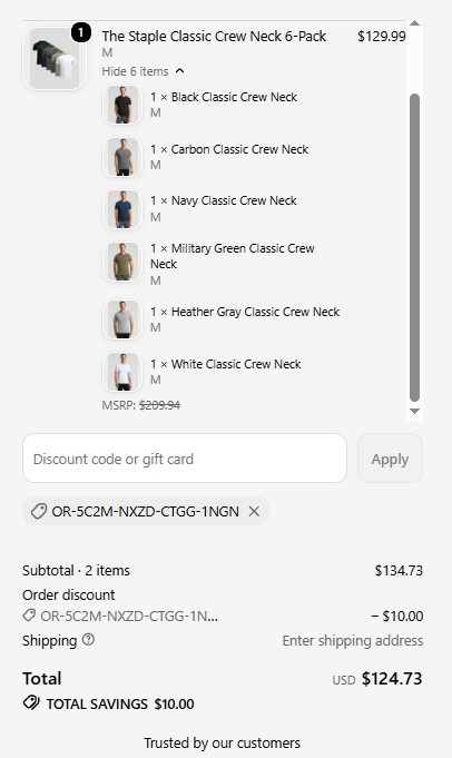 True Classic Tees code verified screenshot