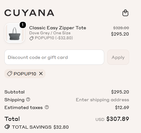 Cuyana code verified screenshot