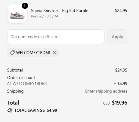 Stride Rite code verified screenshot
