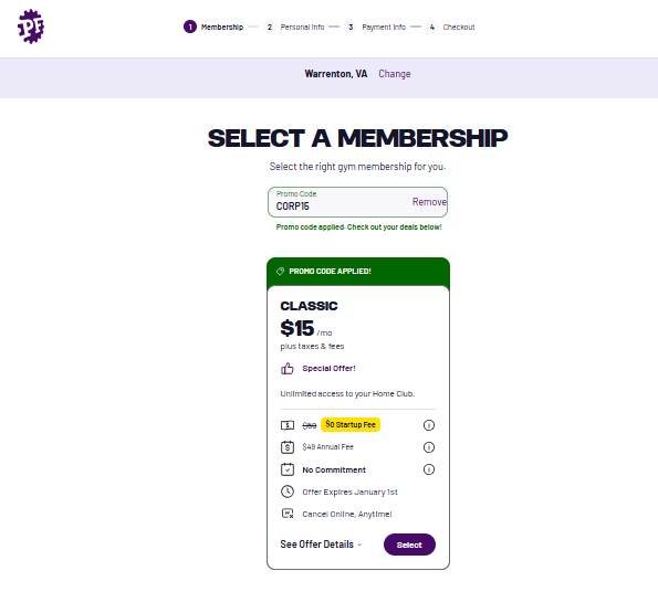 Planet Fitness code verified screenshot