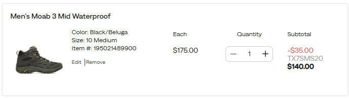 Merrell code verified screenshot