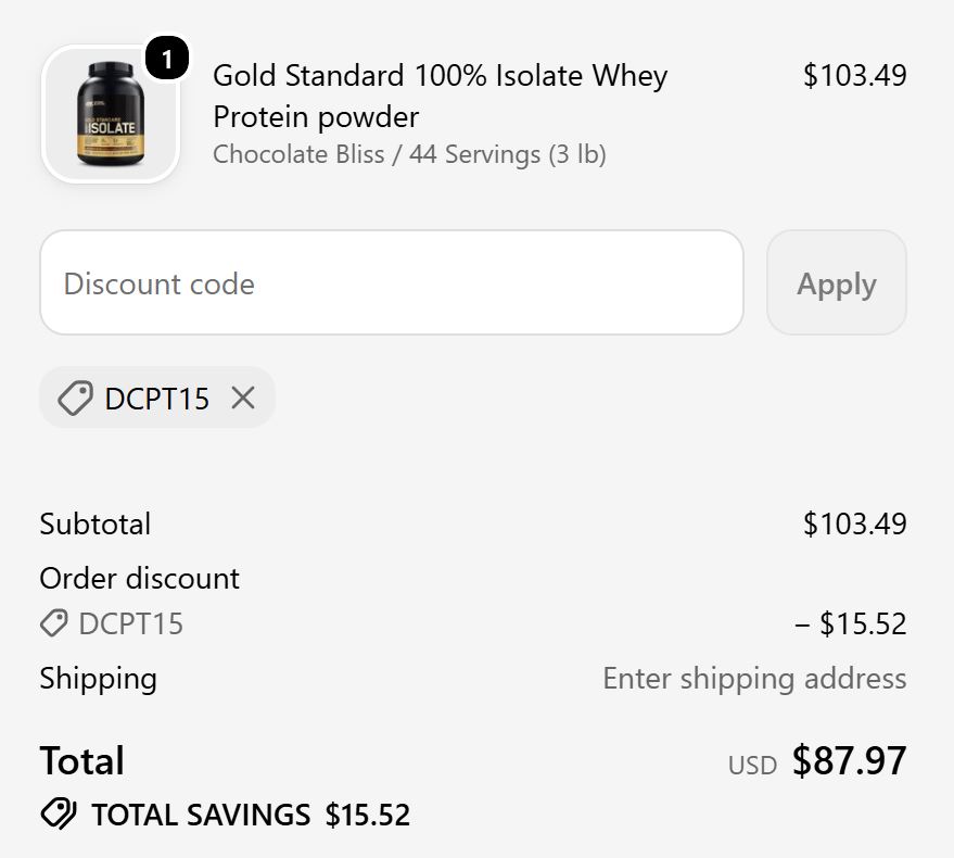 Optimum Nutrition code verified screenshot