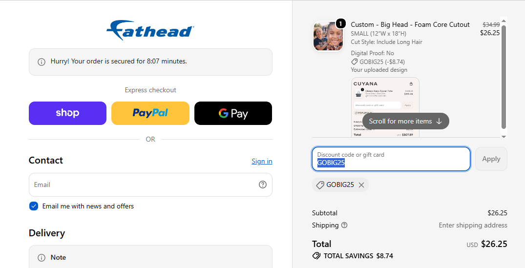 Fathead code verified screenshot