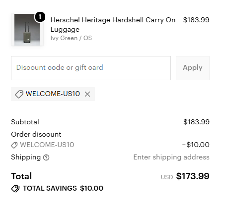 Herschel Supply code verified screenshot