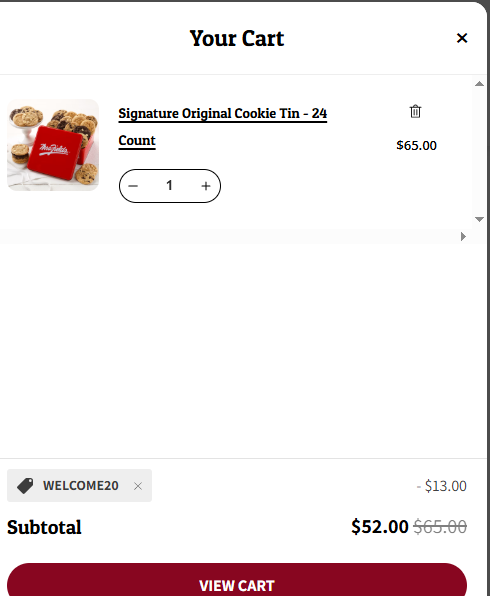 Mrs Fields code verified screenshot