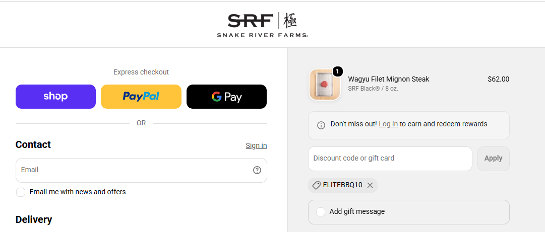 Snake River Farms code verified screenshot
