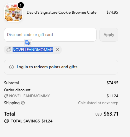 David's Cookies code verified screenshot