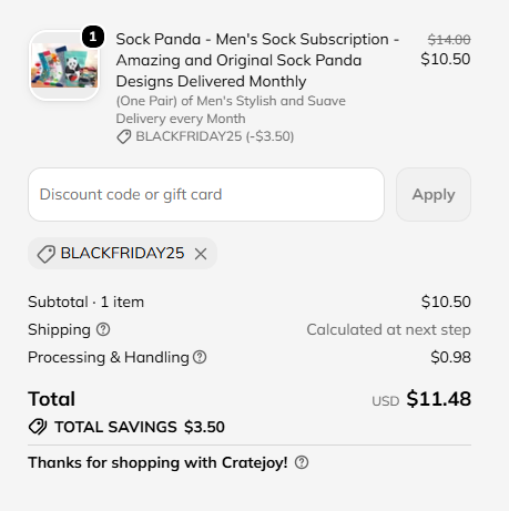 Cratejoy code verified screenshot