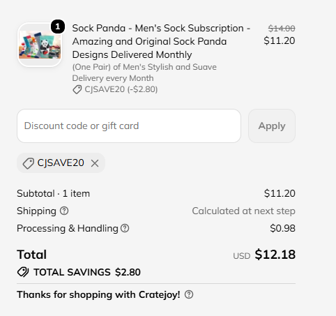 Cratejoy code verified screenshot