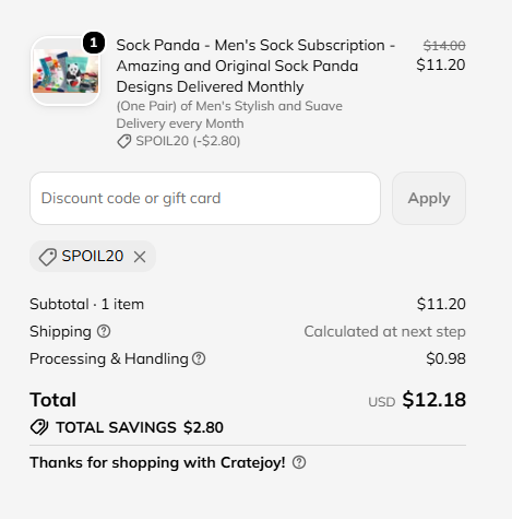 Cratejoy code verified screenshot