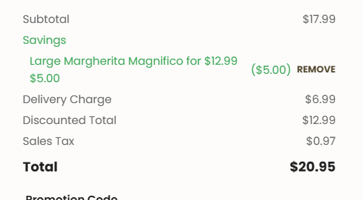 MARCO’S PIZZA code verified screenshot