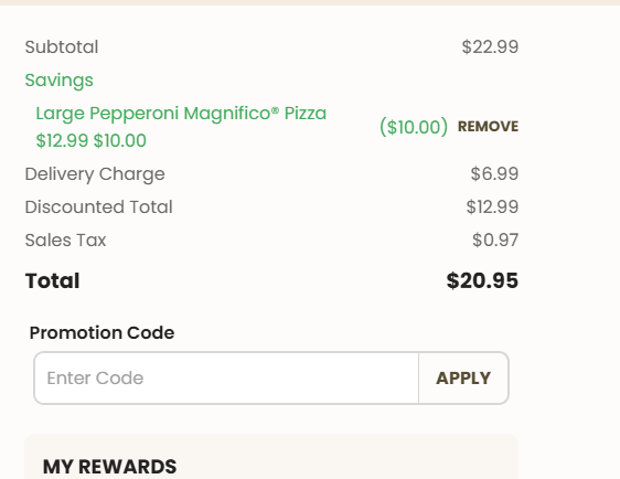 MARCO’S PIZZA code verified screenshot