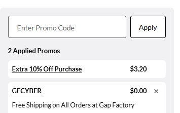 Gap Factory code verified screenshot