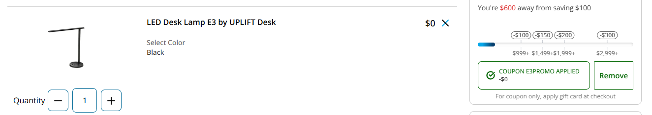 Uplift Desk code verified screenshot